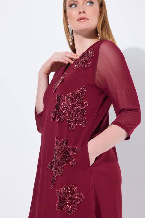 Sequined Flower Applique 3/4 Sleeve Dress