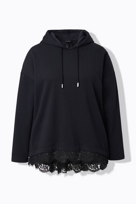 Hoodie, kanten zoom, A-lijn, capuchon, lange mouwen