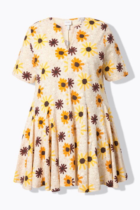 T-shirt, bloemen, tuniekhals, halflange mouwen, biologisch katoen
