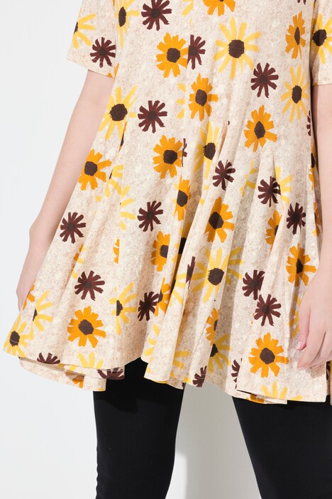 T-shirt, bloemen, tuniekhals, halflange mouwen, biologisch katoen
