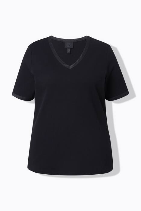 Paita, ribbijerseytä, satiinireunat, kapea, V-pääntie, lyhyet hihat