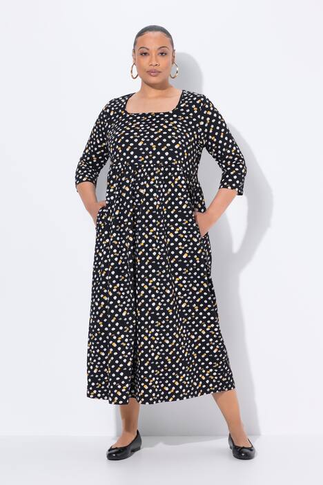Dot Print Empire Knit A-Line Pocket Dress