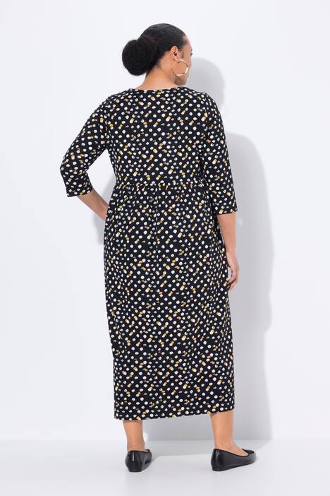 Dot Print Empire Knit A-Line Pocket Dress