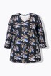 T-shirt décolleté en V et manches 3/4, coupe évasée