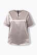 Satijnen blouse, metallic effect, ronde hals, korte mouwen
