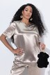Satijnen blouse, metallic effect, ronde hals, korte mouwen