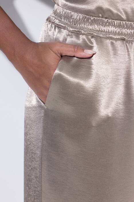 Pantalon en satin Rose, jambes larges et ceinture élastique, effet métallisé