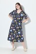 Robe midi en coton bio motif à fleurs, décolleté V et manches courtes