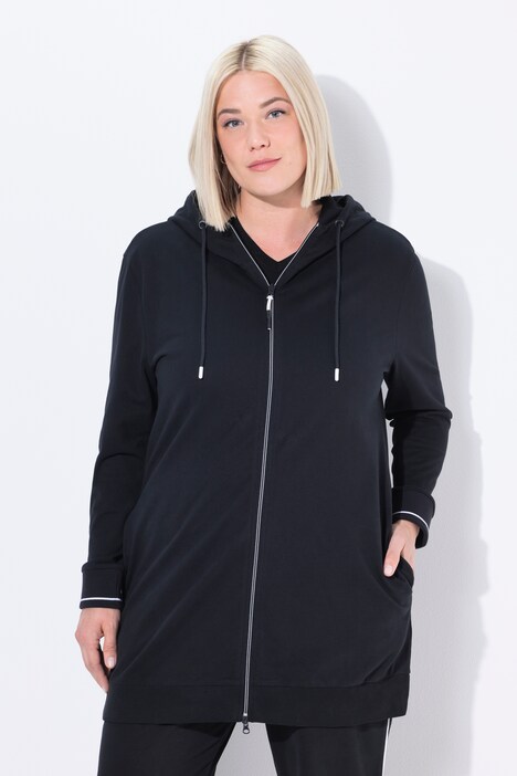 Sweatjacke, Zierpaspel, Oversized, Kapuze, 2-Wege-Zipper