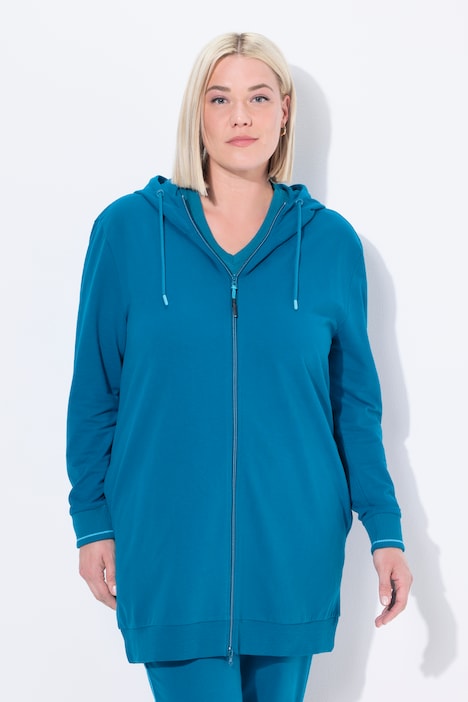 Sweatjacke, Zierpaspel, Oversized, Kapuze, 2-Wege-Zipper