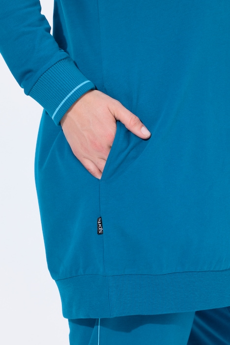 Sweatjacke, Zierpaspel, Oversized, Kapuze, 2-Wege-Zipper