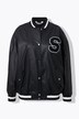 College-jacke, Lederlook, stribet kant