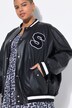 College-jacke, Lederlook, stribet kant