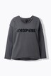 Sweat-shirt à encolure en V et manches longues, message imprimé avec paillettes