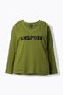 Sweat-shirt à encolure en V et manches longues, message imprimé avec paillettes