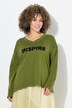 Sweat-shirt à encolure en V et manches longues, message imprimé avec paillettes