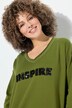 Sweat-shirt à encolure en V et manches longues, message imprimé avec paillettes