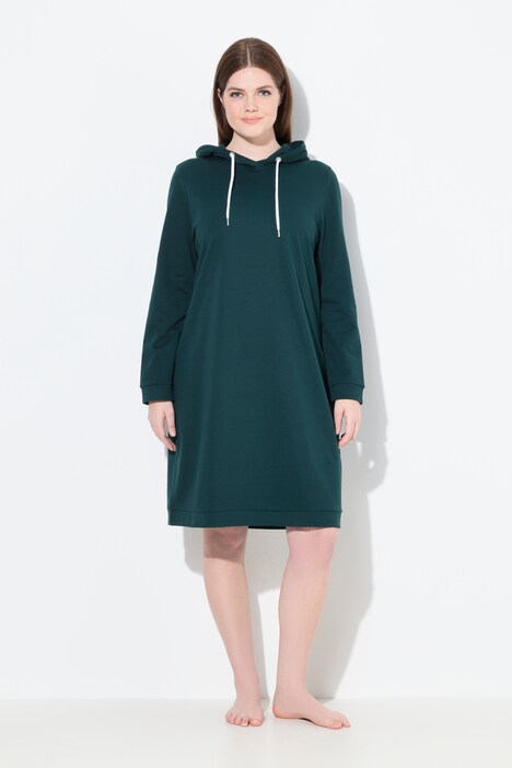 Loungewear-jurk, capuchon, zacht geruwd, geribbelde boorden