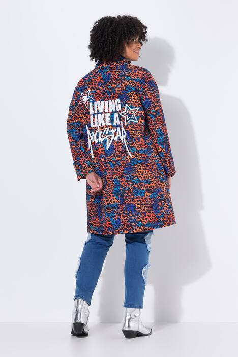 Kabát, barevný leopardí vzor, patentní knoflíky