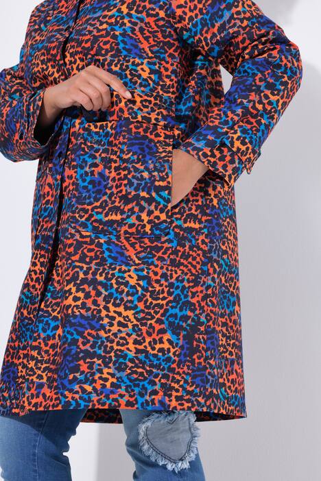 Kabát, barevný leopardí vzor, patentní knoflíky
