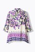 Blusa, Paisley, forma en A, cuello camisero, manga 3/4