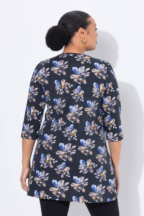 T-shirt long, décolleté carré et manches 3/4, coupe évasée