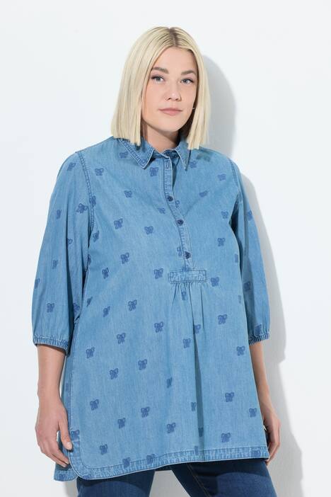 Blouse à manches 3/4 et col chemise, nœuds brodés