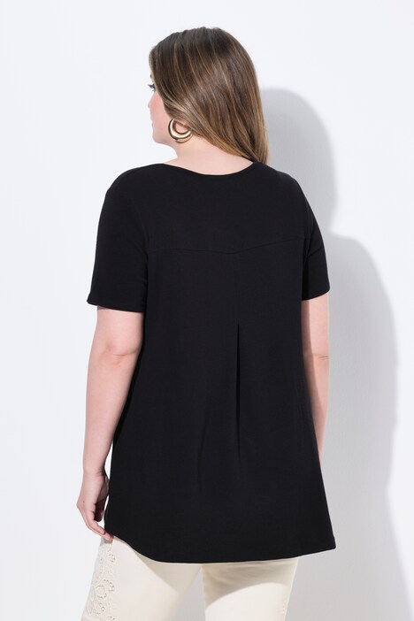 Strikket T-shirt, A-form, pyntefolder i ryggen