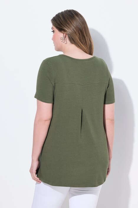 Strikket T-shirt, A-form, pyntefolder i ryggen