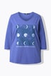 T-shirt imprimé métallisé à col en V et manches 3/4, coupe évasée