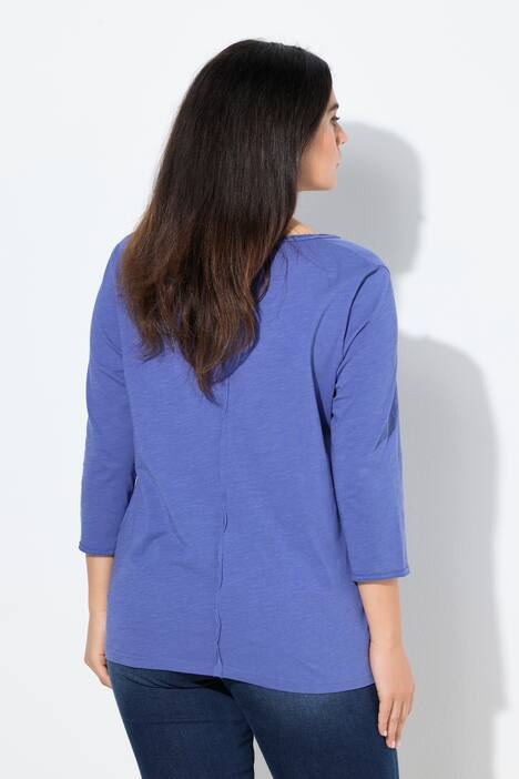 T-shirt imprimé métallisé à col en V et manches 3/4, coupe évasée