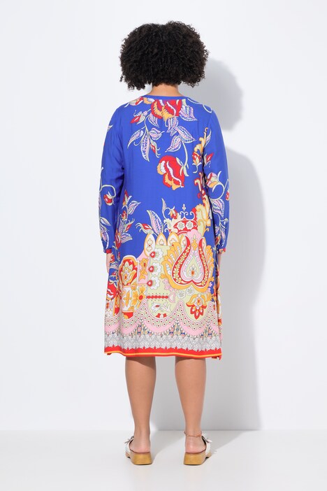 Robe midi manches longues, imprimé all-over