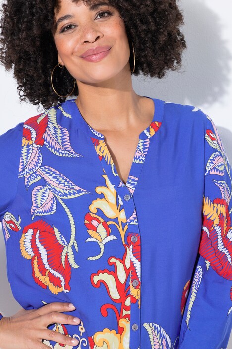 Robe midi manches longues, imprimé all-over