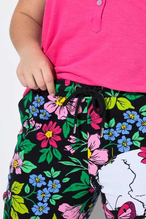 Joggingbroek, rechte pijp, bloemen/doodshoofd