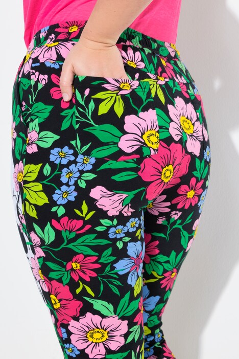 Joggingbroek, rechte pijp, bloemen/doodshoofd