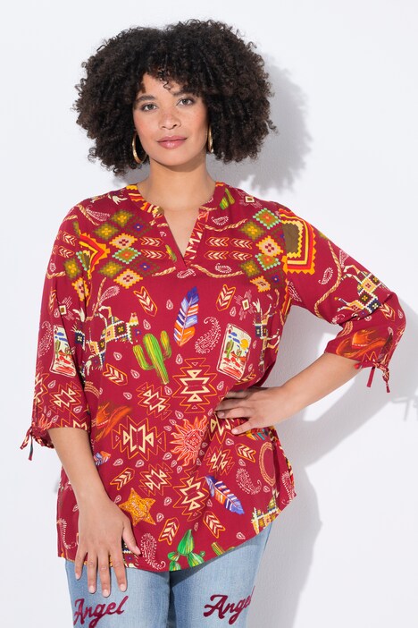 Blusa, forma en A, estampado del Oeste, manga 3/4