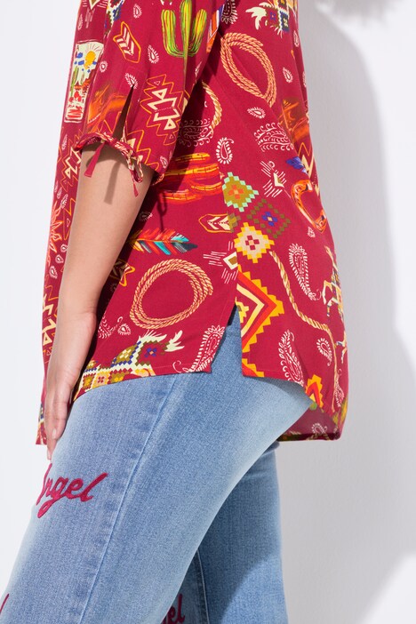 Blusa, forma en A, estampado del Oeste, manga 3/4