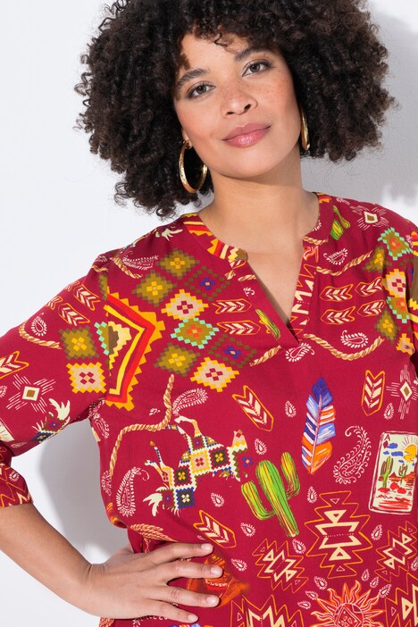 Blusa, forma en A, estampado del Oeste, manga 3/4