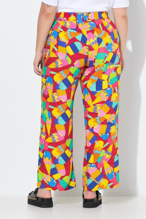 Pantalón, pierna recta y ancha, estampado colorido de helado