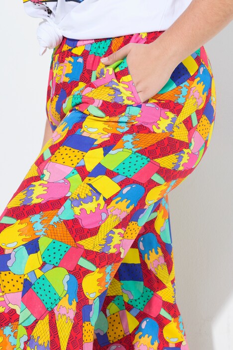 Pantalón, pierna recta y ancha, estampado colorido de helado