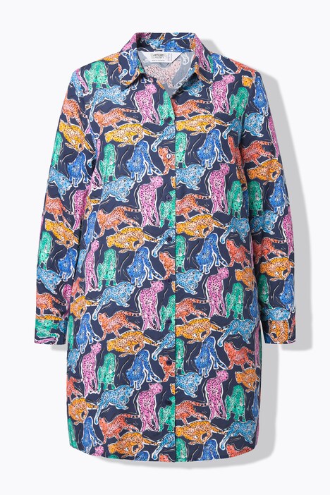 Blouse, straight fit, kleurig tijgermotief, lange mouw