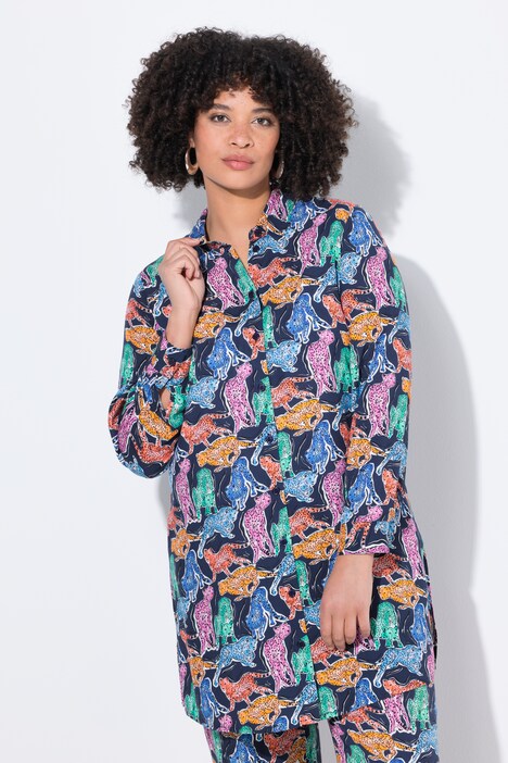 Blouse, straight fit, kleurig tijgermotief, lange mouw