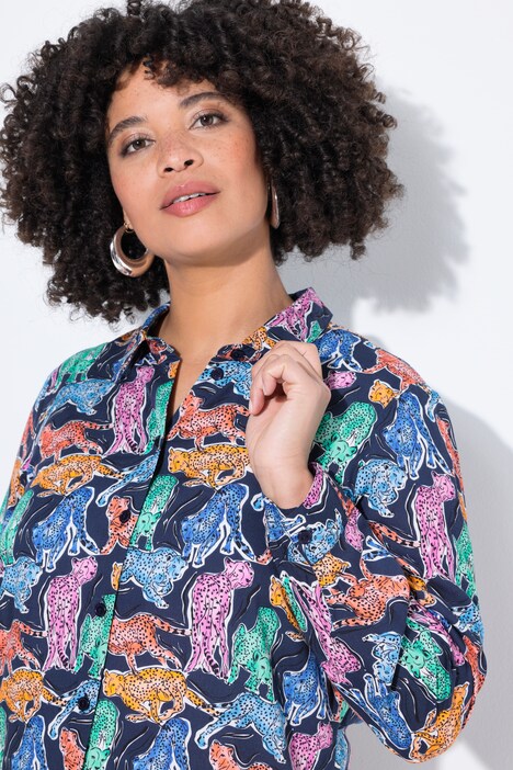 Blouse, straight fit, kleurig tijgermotief, lange mouw