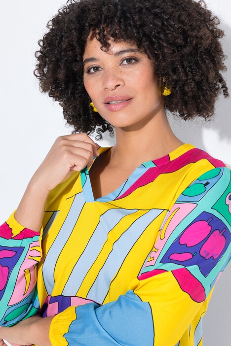 Robe midi évasée à manches longues, imprimé all-over
