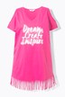 Longshirt, A-lijn, graffitimotief, puntzoom met franje