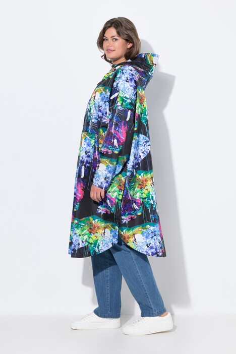 Functionele regencape, unisex, print, capuchon