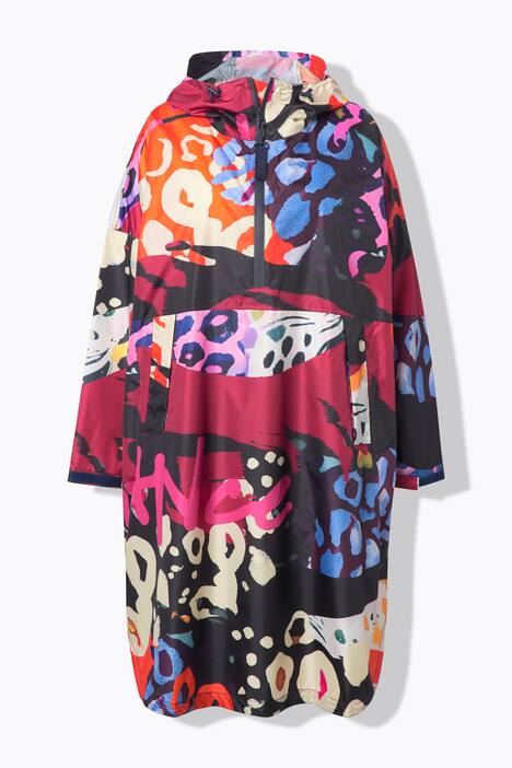 Poncho de pluie technique, modèle unisexe, capuche et imprimé coloré