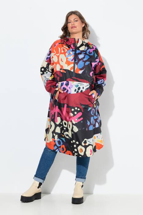 Poncho de pluie technique, modèle unisexe, capuche et imprimé coloré
