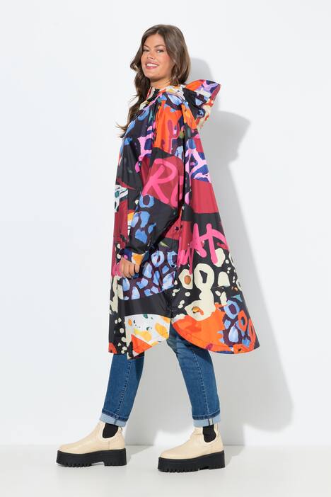 Poncho de pluie technique, modèle unisexe, capuche et imprimé coloré