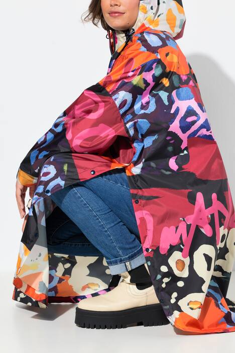Poncho de pluie technique, modèle unisexe, capuche et imprimé coloré